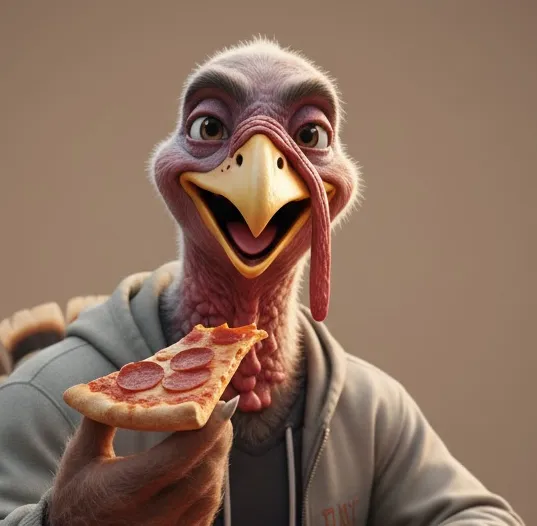 Turkey Eating a Pizza